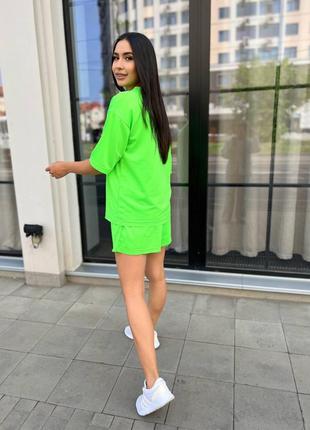 Женские шорты и футболка ярко зеленый цвет двухнить мод 1434 фото