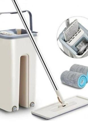 Швабра - ледар з відром і автоматичним віджимом 2 в 1 hand free cleaning mop 5 л. колір: білий