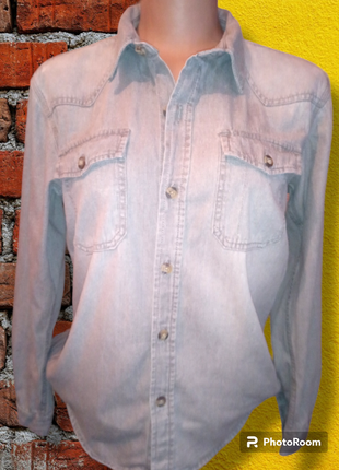 Продам сорочку стильну блуза класика джинс коттон тренд рубашку блуза джинсовку денім фірмова базова актуальна натуральна коттон тренд сіра класична