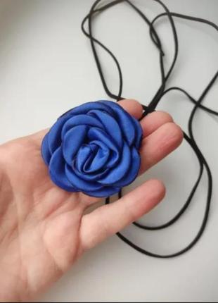 Чокер ожерелье с большим  цветком кружевное роза цветок на шею на шнурке шнурок у2к y2k в стиле 90х 2000х украшение на руку талию10 фото