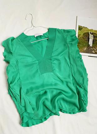Блуза, блузка, топ, зеленая, изумрудная, с рюшами, оригинал, sandro paris
