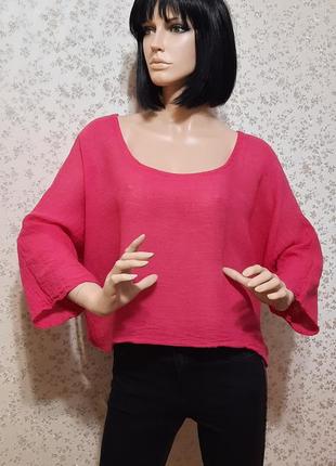 Рубашка блуза италия хлопок бохо оверсайз укороченная модель