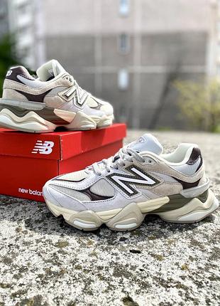 Классные кроссовки new balance 9060 grey matter timberwolf бежевые с зелёным