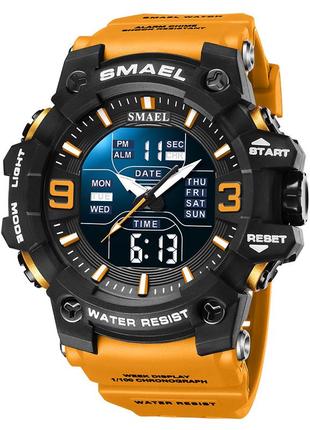 Спортивные тактические часы smael 8049 black-orange противоударные водостойкие