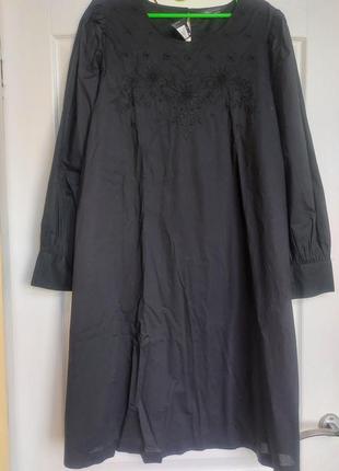 Вышитое черное платье из чистого хлопка6 фото