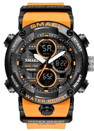 Спортивные тактические часы smael 8038 black-orange противоударные водостойкие