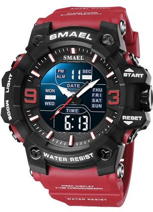 Спортивные тактические часы smael 8049 black-red противоударные водостойкие
