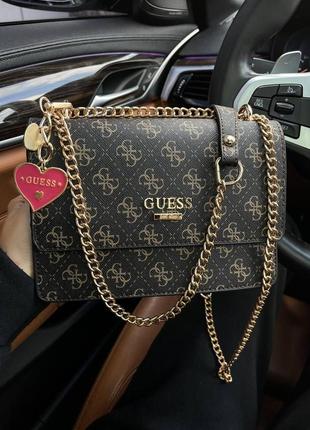 Женская сумка гесс коричневая guess brown искуственная кожа1 фото