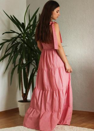 Красивое летнее платье - сарафан на завязках в клетку виши3 фото
