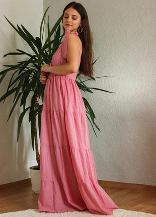 Красивое летнее платье - сарафан на завязках в клетку виши6 фото