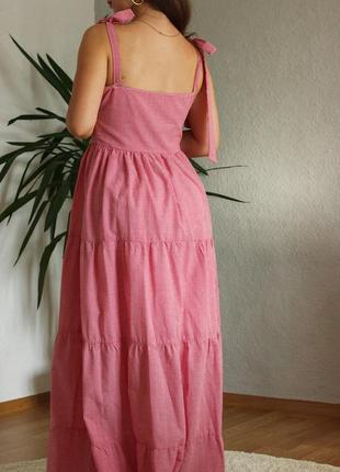 Красивое летнее платье - сарафан на завязках в клетку виши7 фото