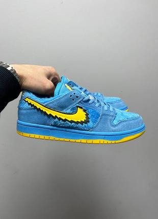 Нереальні кросівки nike sb dunk low x greatful dead blue bear блакитні з жовтим8 фото