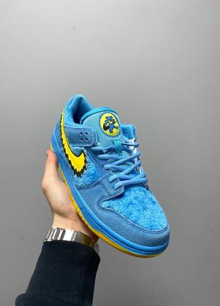 Нереальні кросівки nike sb dunk low x greatful dead blue bear блакитні з жовтим4 фото