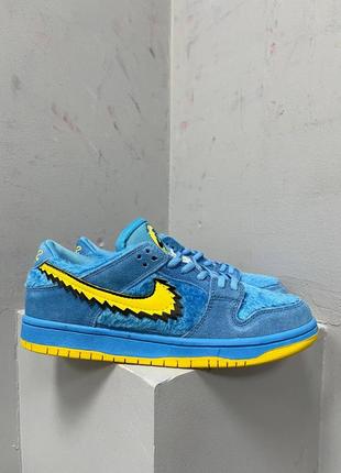 Нереальні кросівки nike sb dunk low x greatful dead blue bear блакитні з жовтим6 фото