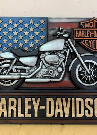 Картина з дерева, панно мотоцикл, harley davidson