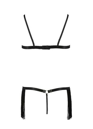 Комплект белья kassandra set openbra black l/xl - passion exclusive: лиф из бахромы, трусики-юбка6 фото