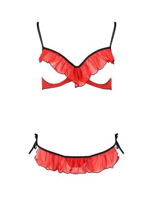 Комплект белья cherry set openbra red xxl/xxxl - passion exclusive: открытый лиф, трусики-юбочка1 фото