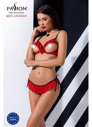 Комплект белья cherry set openbra red xxl/xxxl - passion exclusive: открытый лиф, трусики-юбочка4 фото