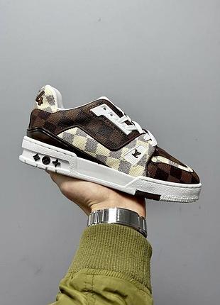 Шикарные женские кроссовки в стиле louis vuitton sneakers monogram damier коричневые