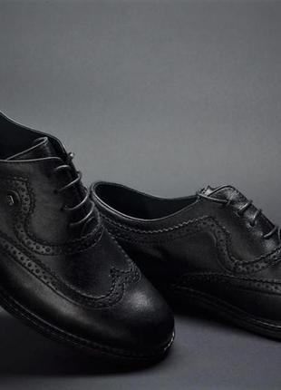 Мужские модные кожаные туфли броги черные l-style 12602 фото