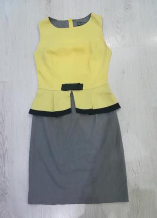 Желто-серое строгое платье1 фото