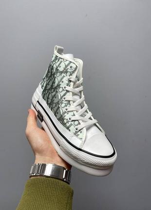 Чудові жіночі високі кеди converse chuck taylor all star x christian dior green зелені з білим5 фото