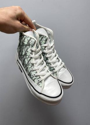 Чудові жіночі високі кеди converse chuck taylor all star x christian dior green зелені з білим2 фото