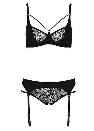 Комплект белья pauline set black s/m - passion: стрэпы: лиф, стринги и пояс для чулок