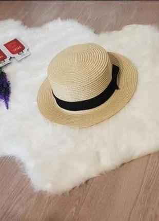 Солнцезащитная соломенная летняя женская шляпа канотье с бантиком
