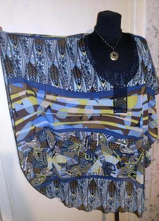 Трикотажная,блузка-туника с кружевом,этно-бохо,большого размера-оверсайз1 фото