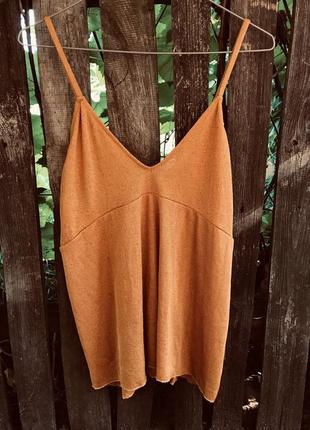 Майка горчичного цвета zara s тонкие бретельки