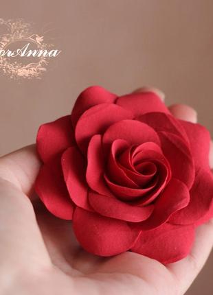 Заколка для волос ручной работы "красная викторианская роза". подарок девушке, женщине4 фото