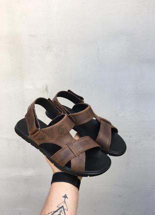 Стильные мужские сандалии коричневые на липучке кожаные/кожа - мужская обувь на лето1 фото