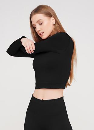 Спортивний топ з довгими рукавами crop top (чорний)