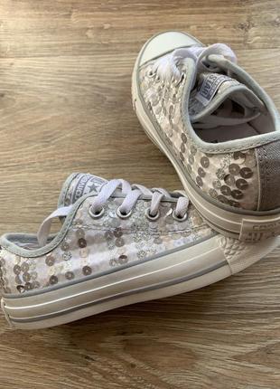 Стильні біло-сірі кеди converse, розшиті паєтками 35 розмір