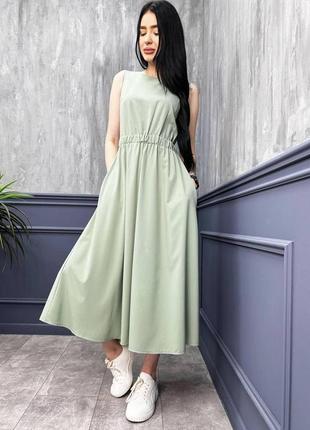 Літня сукня міді 42-44. оливковий