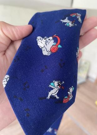 Винтаж винтажный старинный галстук синий голубый с том и джерри необычная яркая ретро галстук том джер2 фото