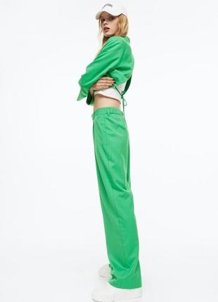 Брюки брюки брюки h&amp;m с защелками зеленые свободные широкие прямые палаццо2 фото
