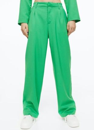 Брюки штани h&m з защіпами зелені вільні широкі прямі палаццо