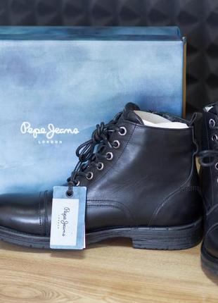 Чёрные кожаные ботинки pepe jeans tom-cut med boot - 42 размер