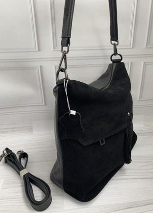 Женская кожаная сумка в комбинации с натуральной замшей2 фото