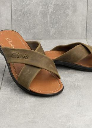 Мужские шлепанцы кожаные летние оливковые yuves розміри з 40 по 45 fv_02623