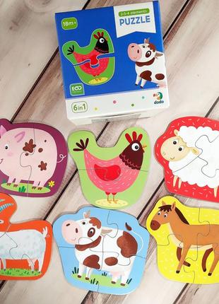 Большие беби пазлы для малышей "2-3-4: домашние животные" (6 пазлов)