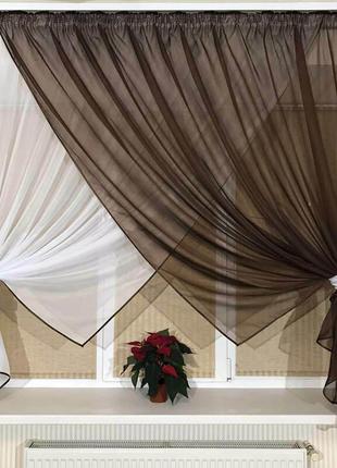 Готовая коричневая венге короткая пошитая штора тюль занавеска гардина арка в кухню гостинную коридор спальню