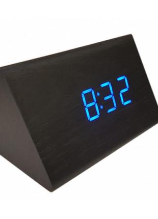 Настільний годинник з будильником від мережі з синім підсвічуванням/датчиком темп/дата