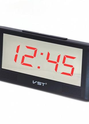 Настольные часы с будильником от сети и от батареек 7.5 дюймов с красной подсветкой (черные)