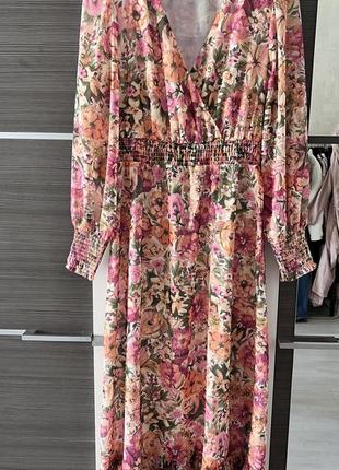 Шифоновое платье разноцветное цветы легкое xs s m l amisu