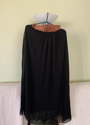 Шифонова спідниця з гумкою і пояском в підлогу