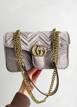 Женская сумка гуччи бежевая gucci beige велюр