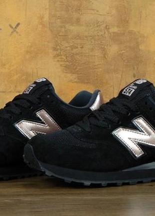 Женские кроссовки new balance 574 black gold.2 фото